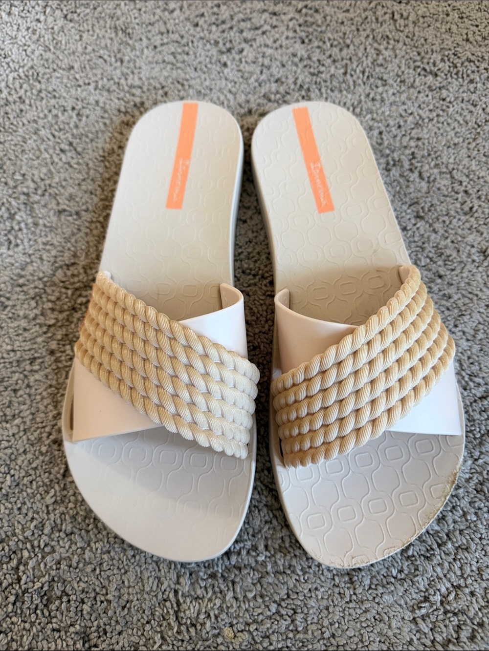 Ipanema Cream Slide Sandals with Braided Beige Rope Strap